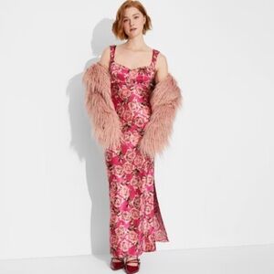 NWT WILD FABLE • Pink Floral Cap Sleeve Satin Maxi Dress